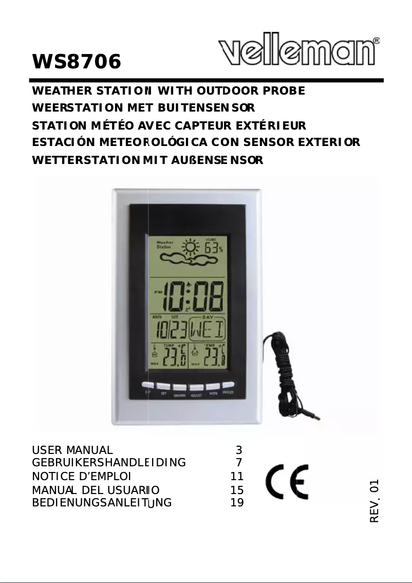 Page 1 de la notice Manuel utilisateur Velleman WS8706