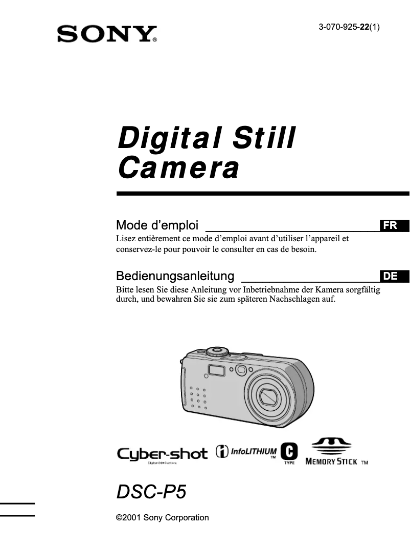 Page 1 de la notice Manuel utilisateur Sony Cybershot DSC-P5
