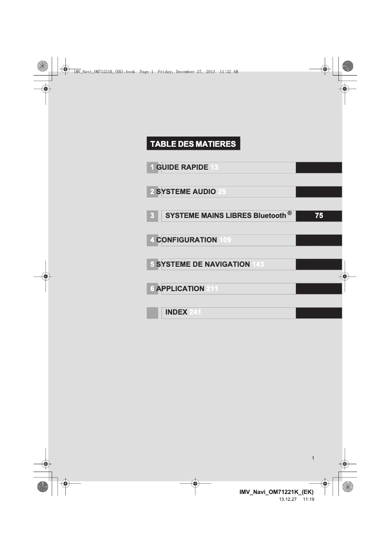 Page 1 de la notice Manuel utilisateur Toyota Hilux 2014 Navigation