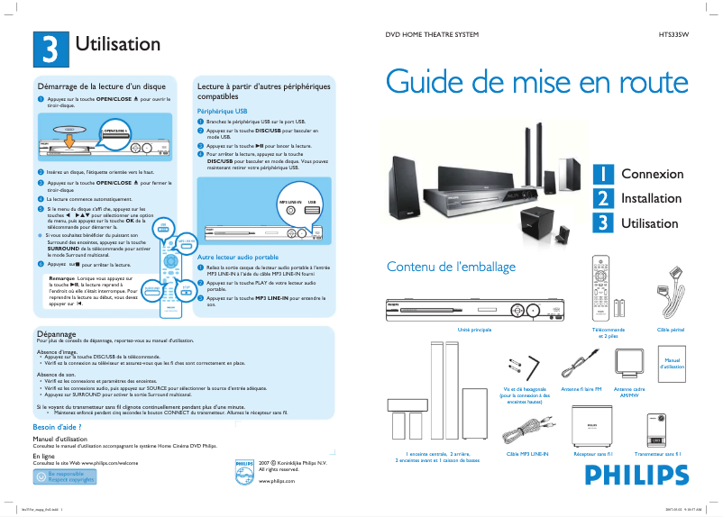 Página 1 del manual Guía de inicio rápido Philips HTS335W