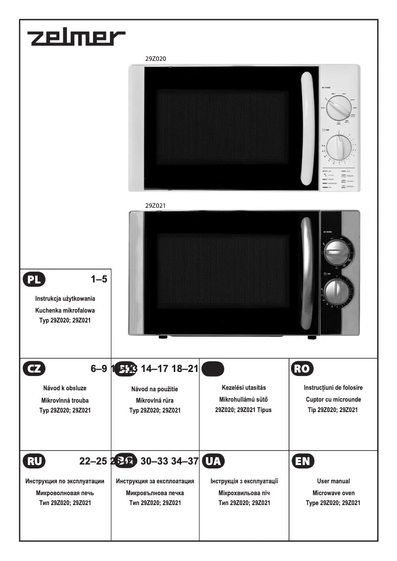 Page 1 de la notice Manuel utilisateur Zelmer 29Z020