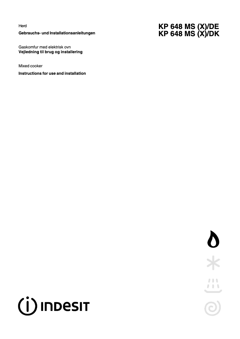 Page 1 de la notice Manuel utilisateur Indesit KP 648 MS (X)/DE (T)