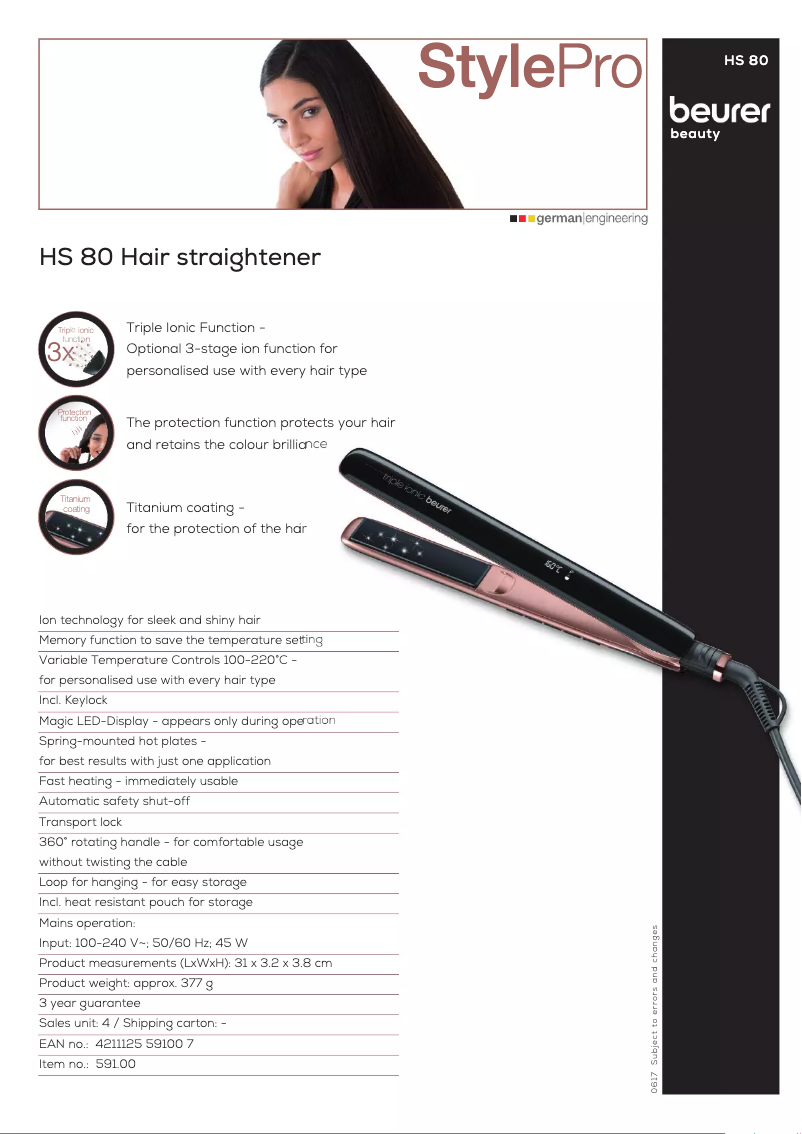 Page 1 de la notice Fiche technique Beurer HS 80