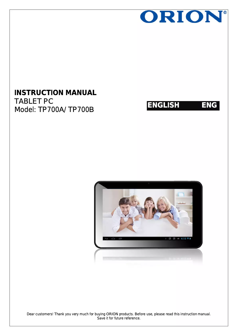 Page 1 de la notice Manuel utilisateur Orion TP700A