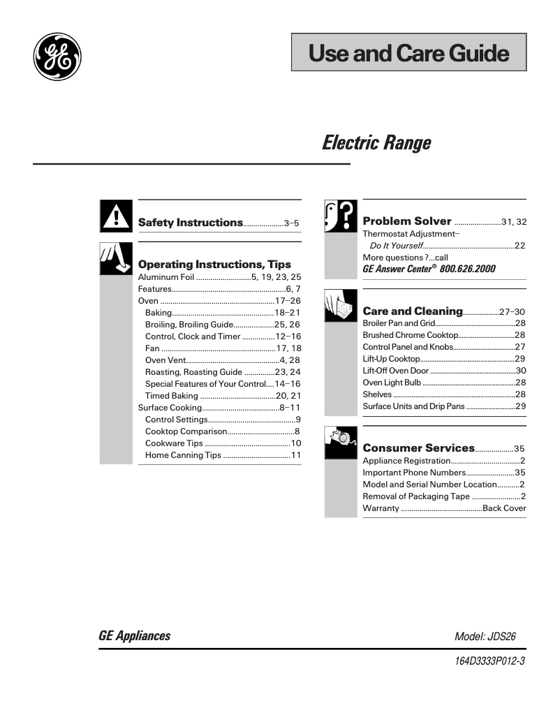 Page 1 de la notice Manuel d'utilisation et d'entretien GE JDS26BWAD