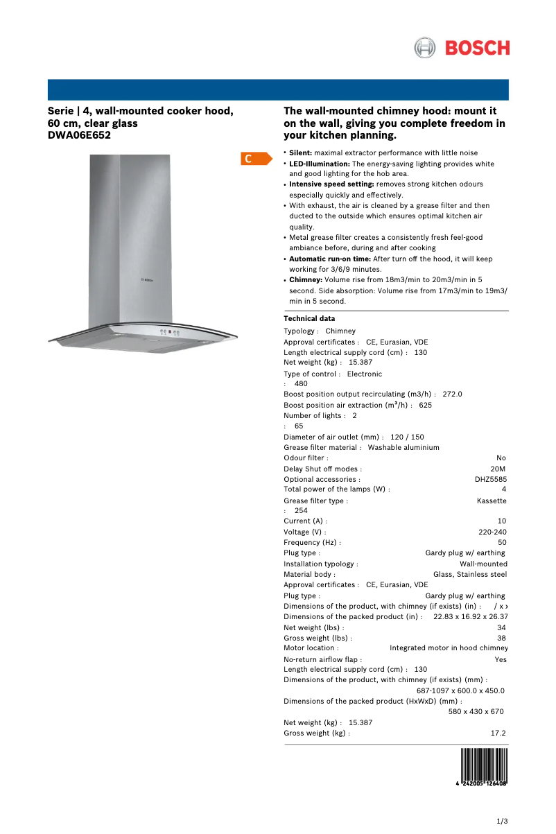 Page 1 of the manual User Manual Bosch DWA06E652