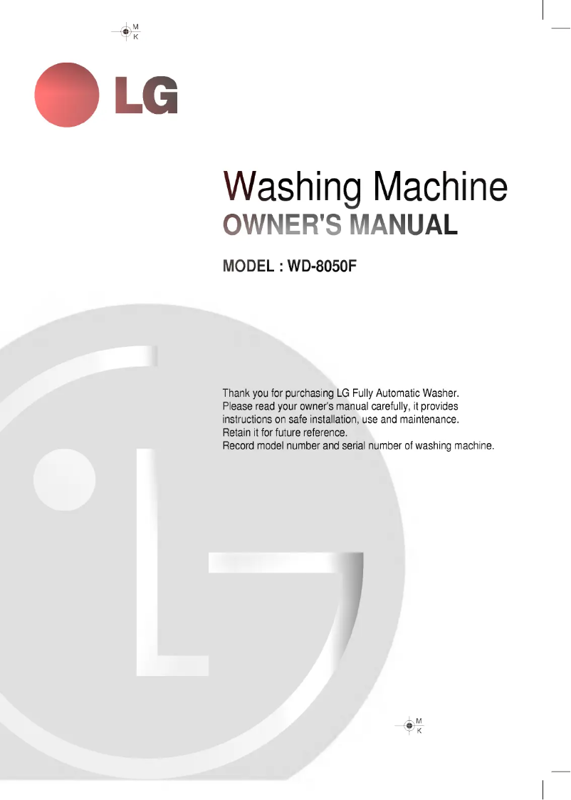 Page 1 de la notice Manuel utilisateur LG WDS8050F