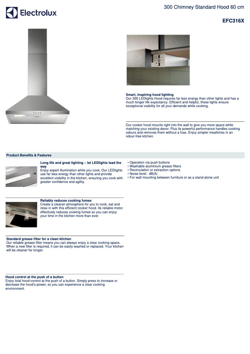 Página 1 del manual Ficha técnica Electrolux EFC316X
