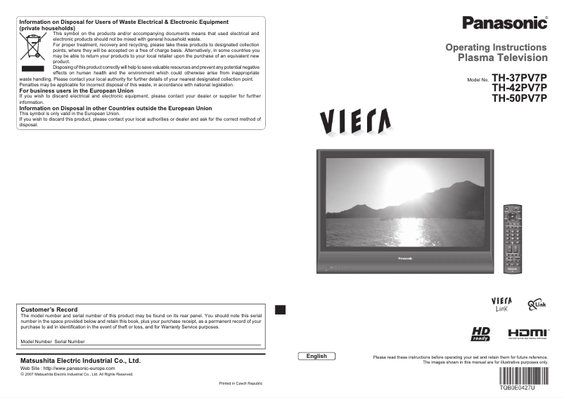 Page 1 de la notice Manuel utilisateur Panasonic Viera TH-50PV7P
