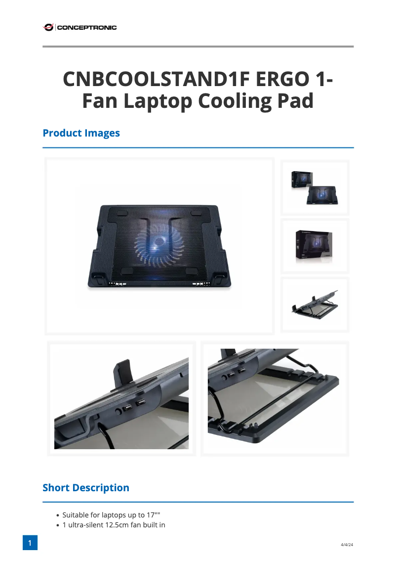 Page n°1 - Fiche technique Conceptronic CNBCOOLSTAND1F