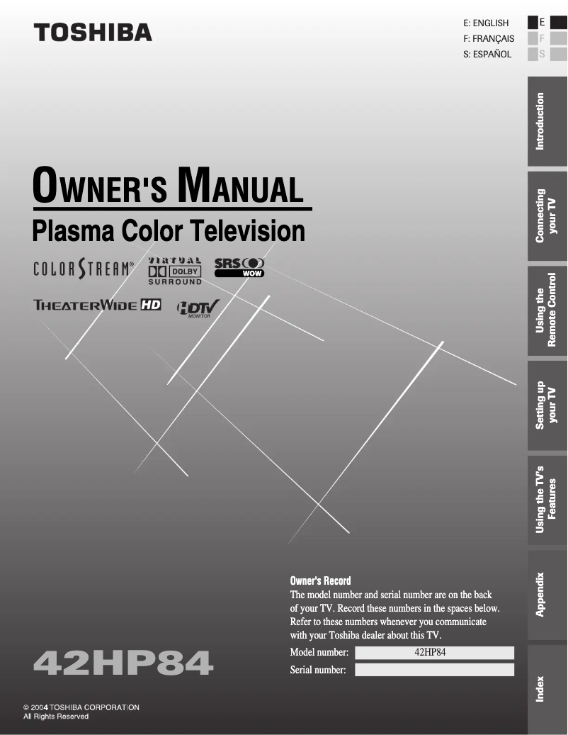 Page n°1 - Manuel utilisateur Toshiba 42HP84