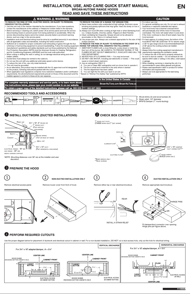 Page 1 de la notice Guide d'installation Broan BUEZ130SS