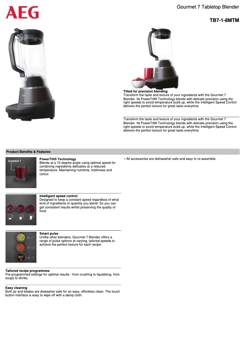 Page n°1 - Fiche technique AEG TB7-1-8MTM