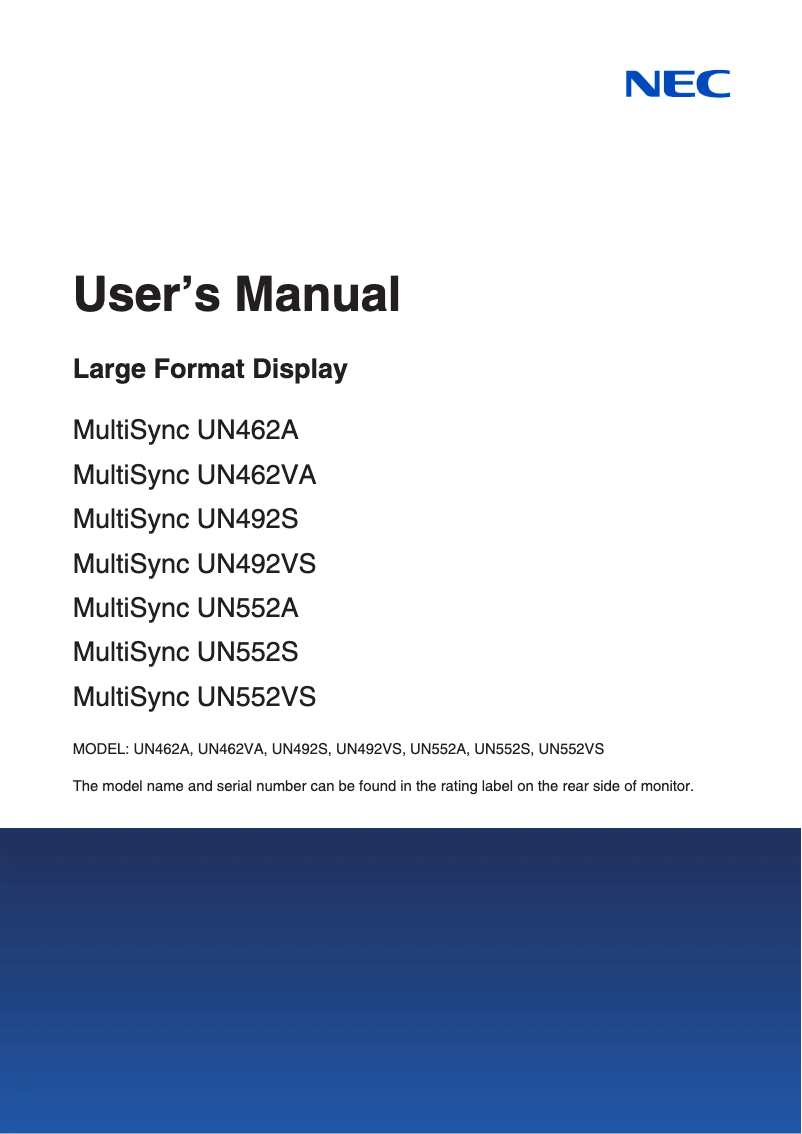 Page 1 de la notice Manuel utilisateur Sharp MultiSync UN552S