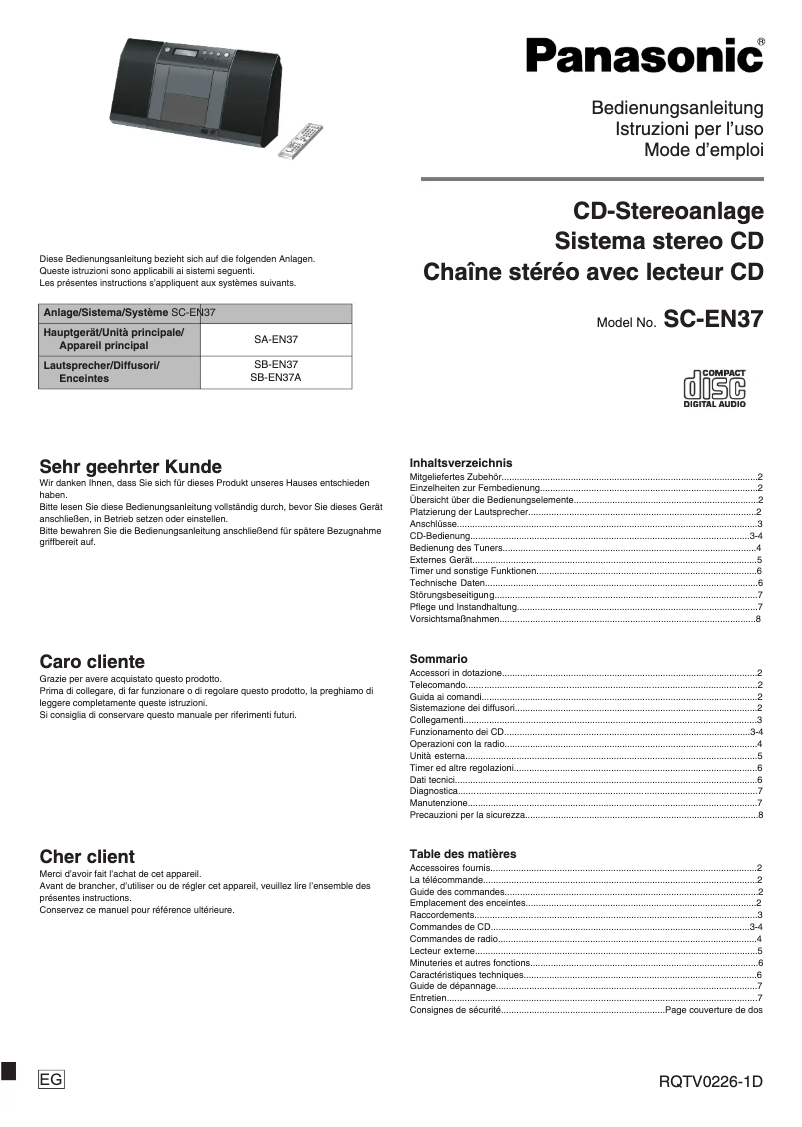 Página 1 del manual Manual de usuario Panasonic SC-EN37
