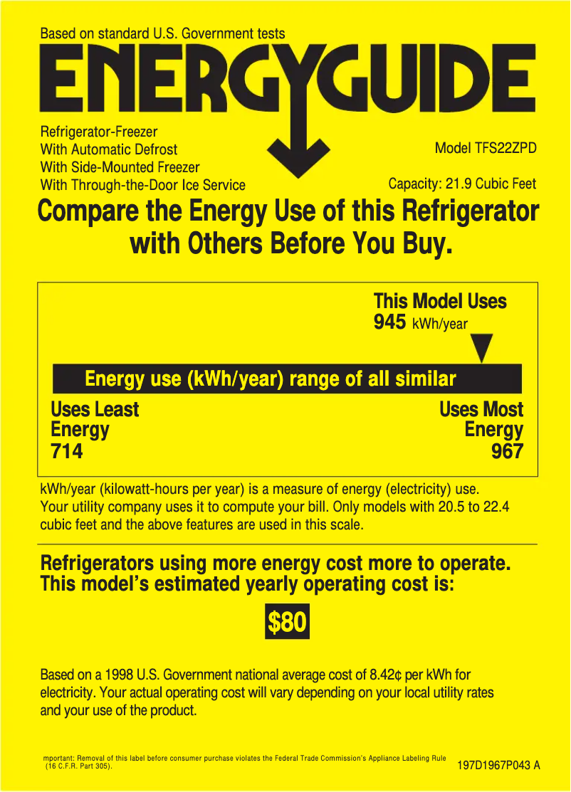 Page n°1 - Label énergétique GE TFS22ZPDBS