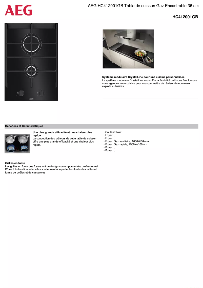 Page n°1 - Fiche technique AEG HC412001GB