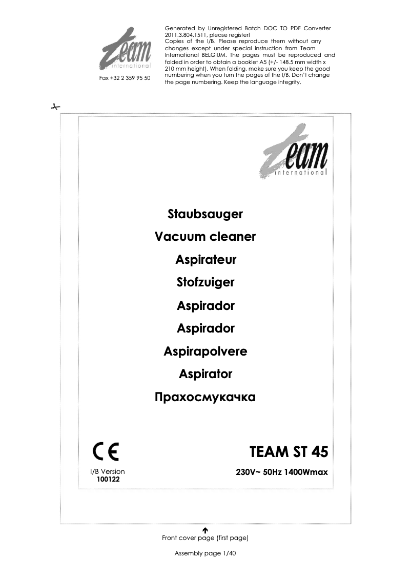 Page n°1 - Manuel utilisateur Team ST 45