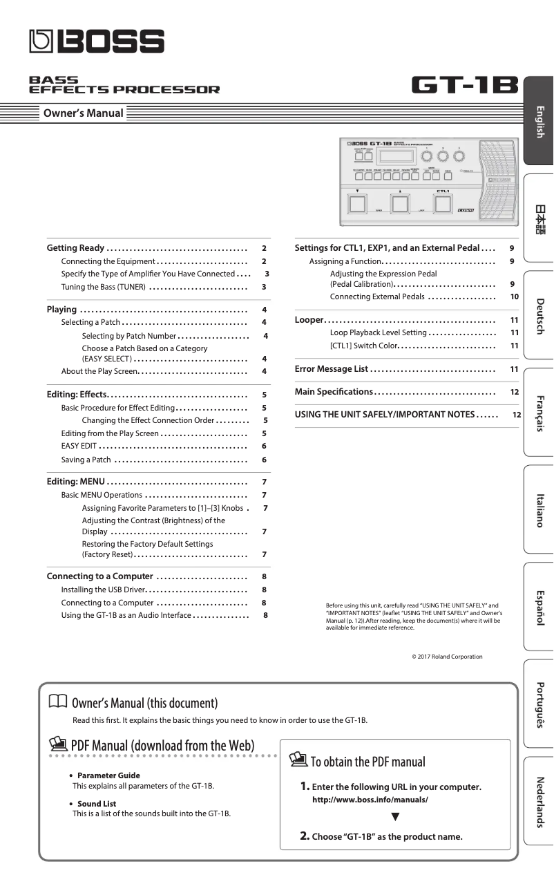 Image de la première page du manuel de l'appareil GT-1B