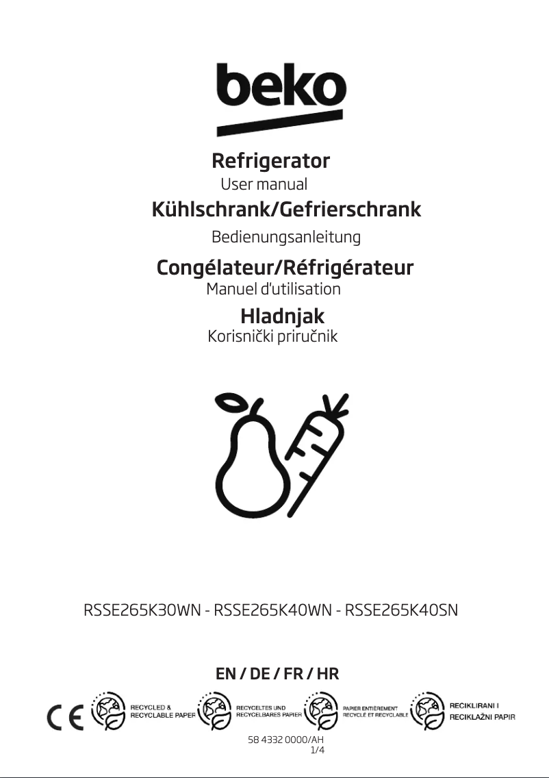 Page 1 de la notice Manuel utilisateur Beko RSSE265K40WN