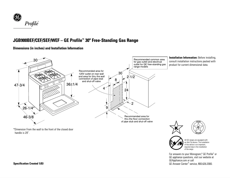 Imagen de la primera página del manual del dispositivo Profile JGB900SEFSS