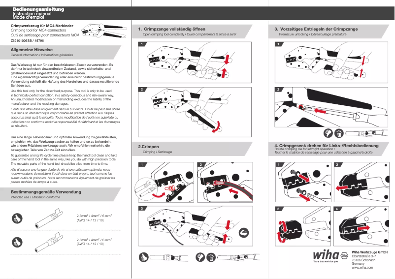 Page 1 de la notice Manuel utilisateur Wiha 45796
