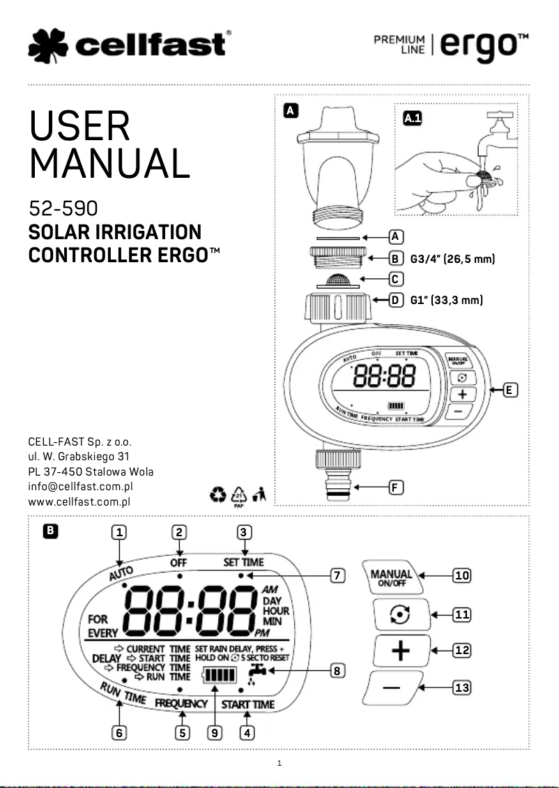 Page 1 de la notice Manuel utilisateur CELLFAST CF52-090N