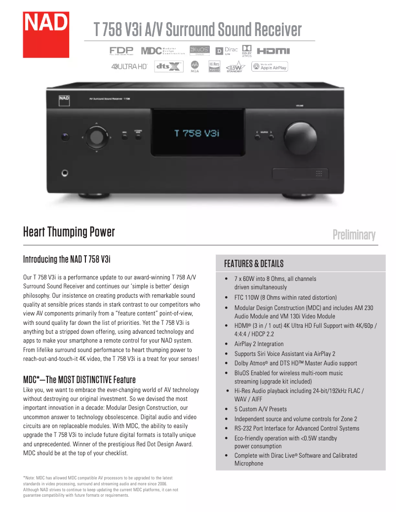 Page n°1 - Fiche technique NAD T 758 V3
