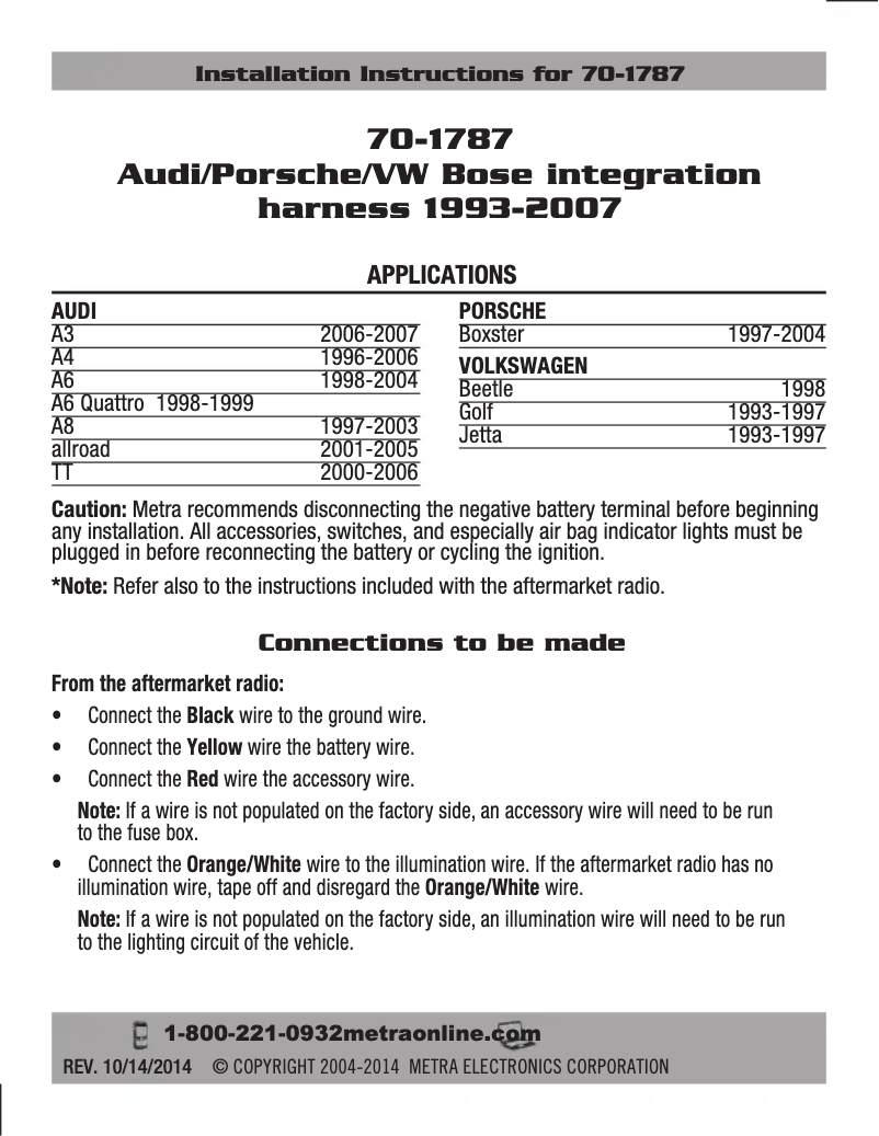 Page n°1 - Manuel utilisateur Metra 70-1787