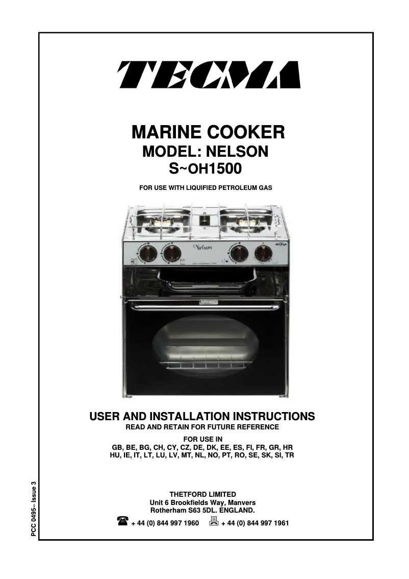 Page n°1 - Manuel utilisateur Thetford Nelson SOH15