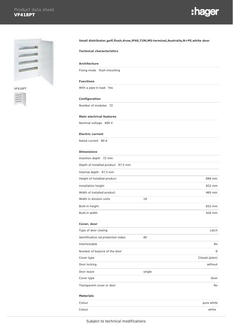 Image de la première page du manuel de l'appareil VF418PT