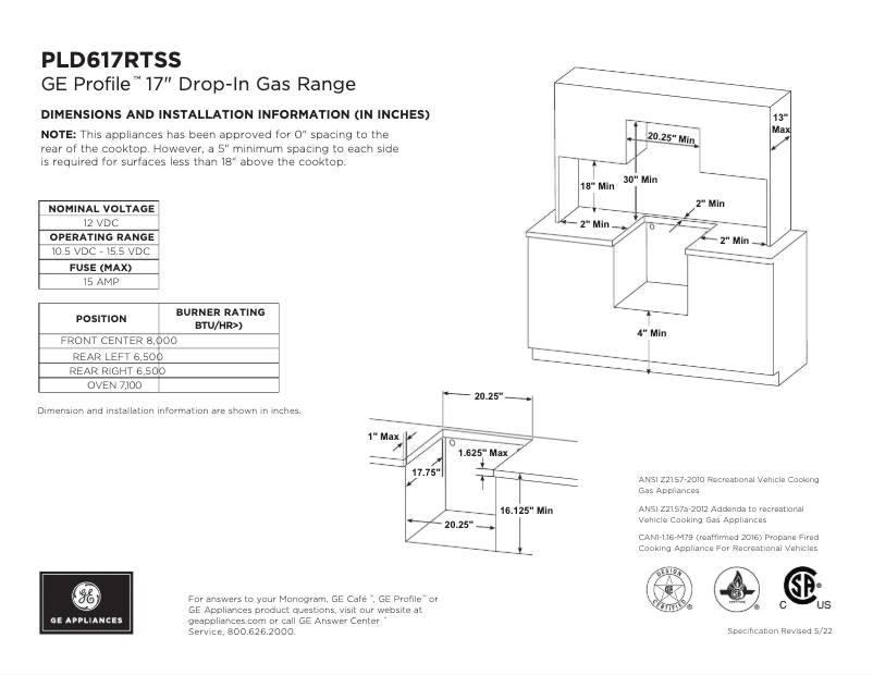 Page n°1 - Fiche technique GE Profile PLD617RTSS