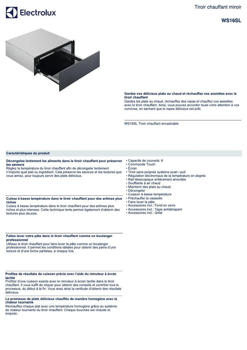 Page 1 de la notice Fiche technique Electrolux WS16SL
