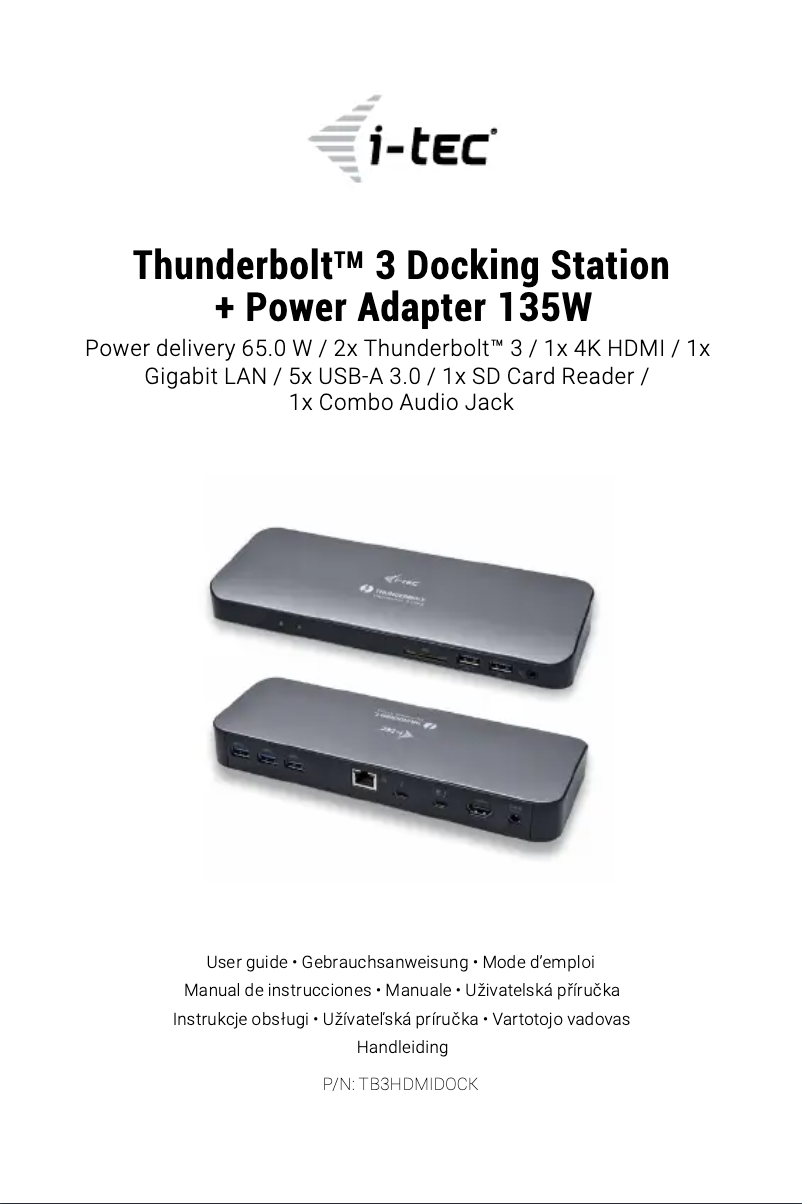 Página 1 del manual Manual de usuario i-TEC TB3HDMIDOCK