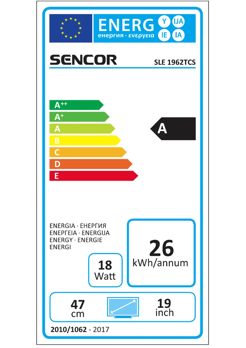 Page 1 de la notice Label énergétique Sencor SLE 1962TCS