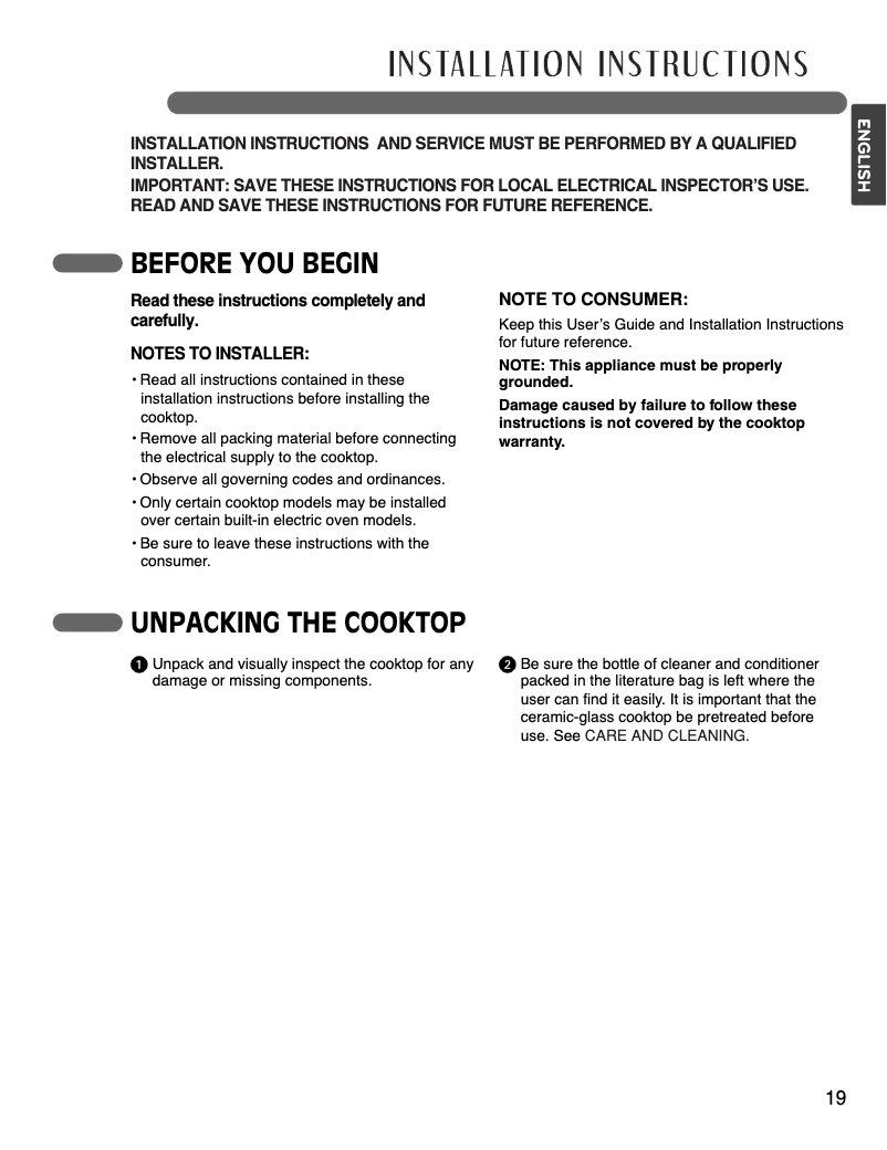 Page 1 de la notice Guide d'installation LG LSCE305ST