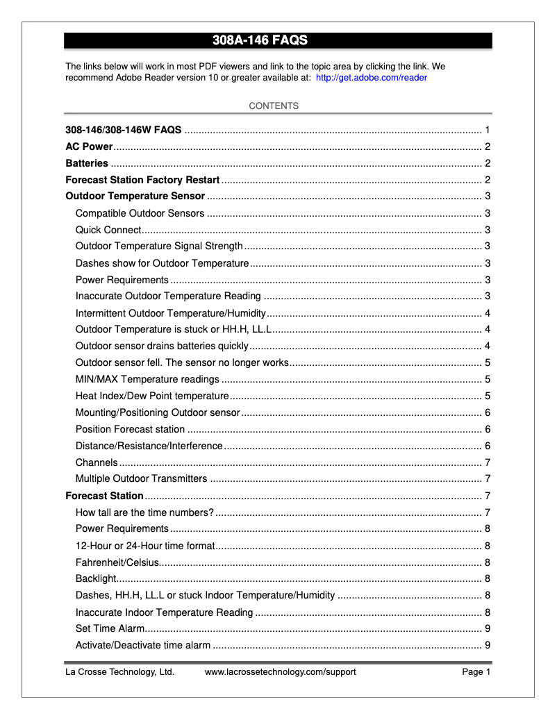 Page n°1 - FAQ La Crosse Technology 308A-146