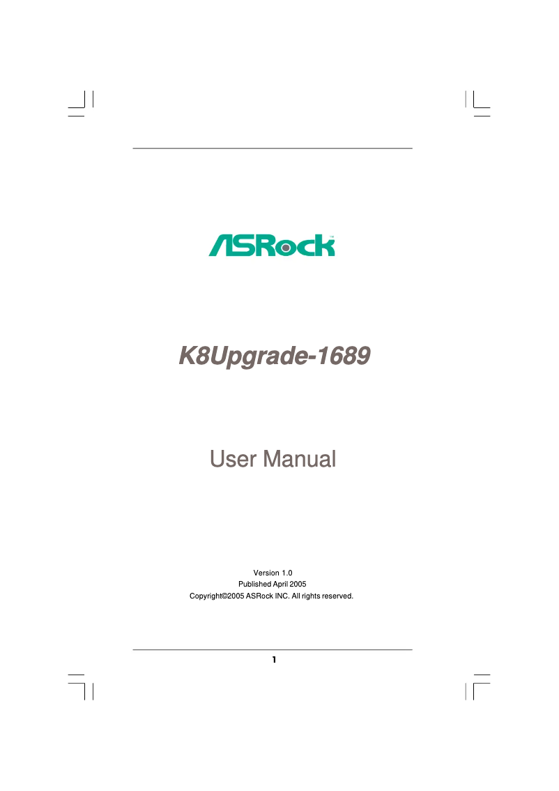 Page n°1 - Manuel utilisateur Asrock K8Upgrade-1689