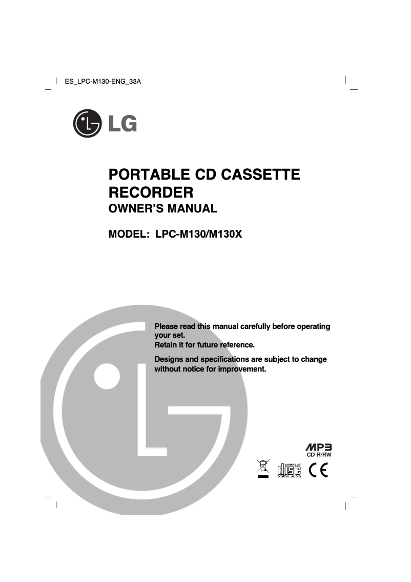 Page 1 de la notice Manuel utilisateur LG LPC-M130
