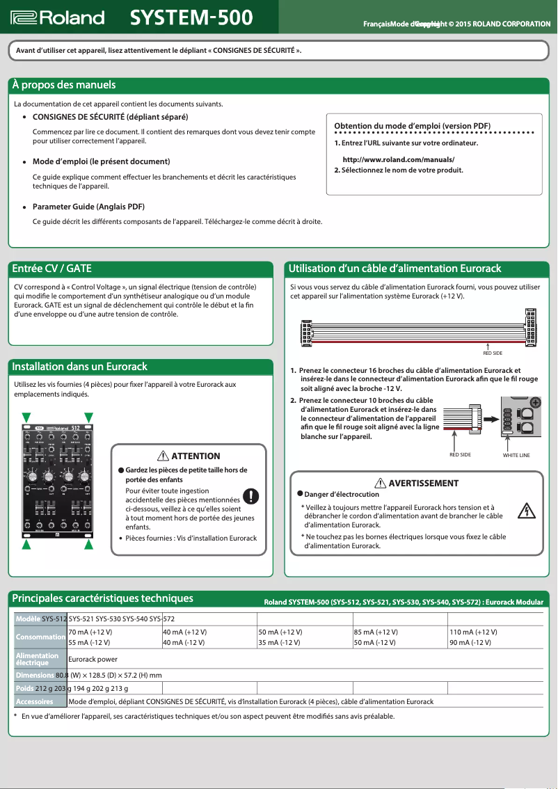 Page 1 de la notice Manuel utilisateur Roland System-500 521