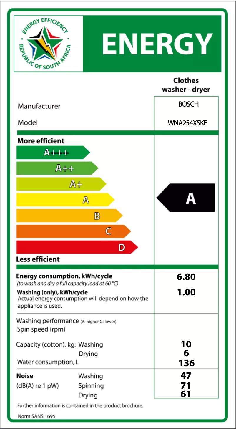 Página 1 del manual Etiqueta energética Bosch WNA254XSKE