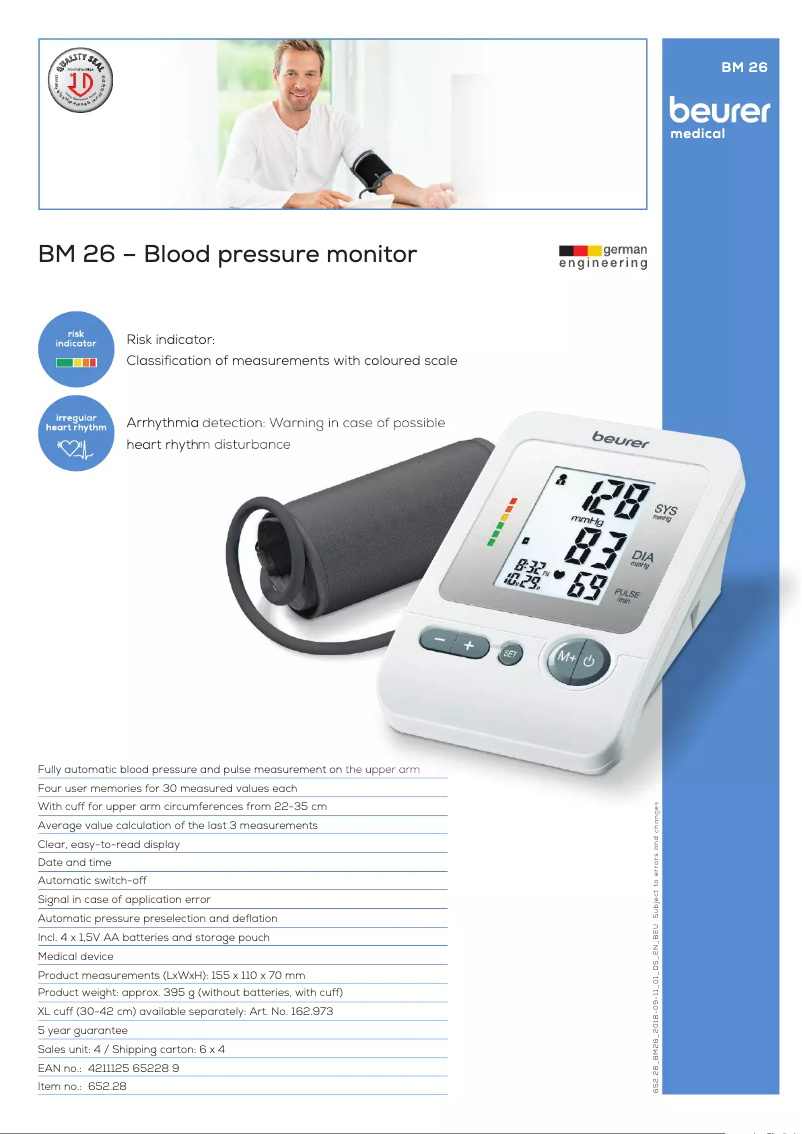 Page 1 de la notice Fiche technique Beurer BM 26