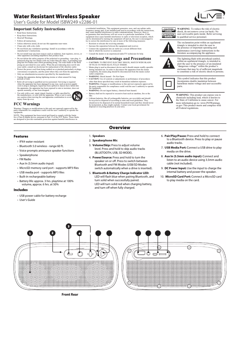 Page n°1 - Manuel utilisateur iLive ISBW249