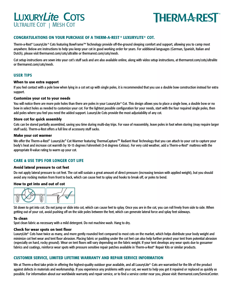 Page 1 de la notice Manuel utilisateur Therm-a-Rest Mesh