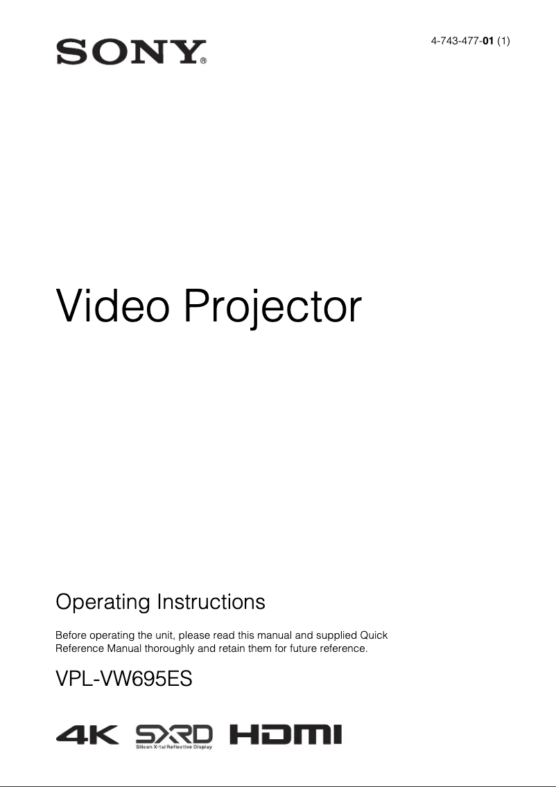 Página 1 del manual Manual de usuario Sony VPL-VW695ES