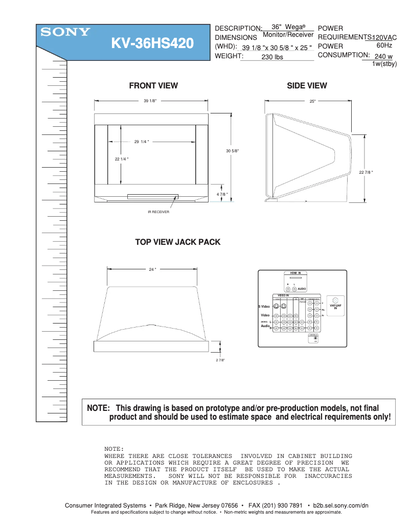 Page 1 de la notice Guide d'installation Sony KV-36HS420