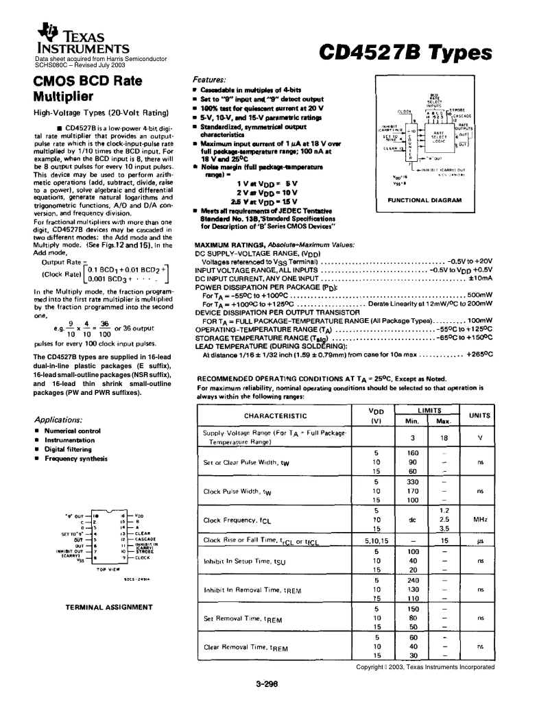 Page 1 de la notice Manuel utilisateur Texas Instruments CD4527BE