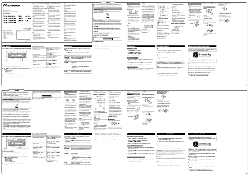 Image de la première page du manuel de l'appareil DEH-S110UBA