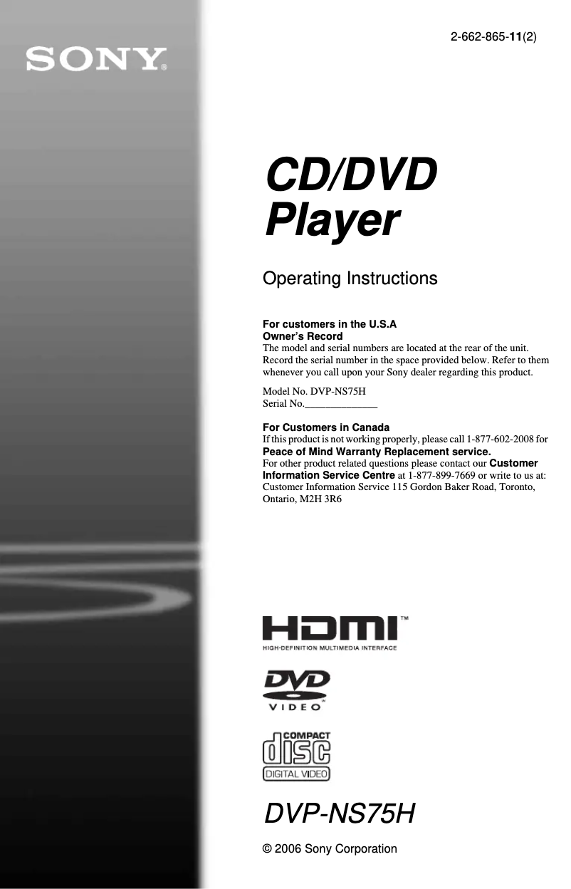 Page 1 de la notice Manuel utilisateur Sony DVP-NS75H