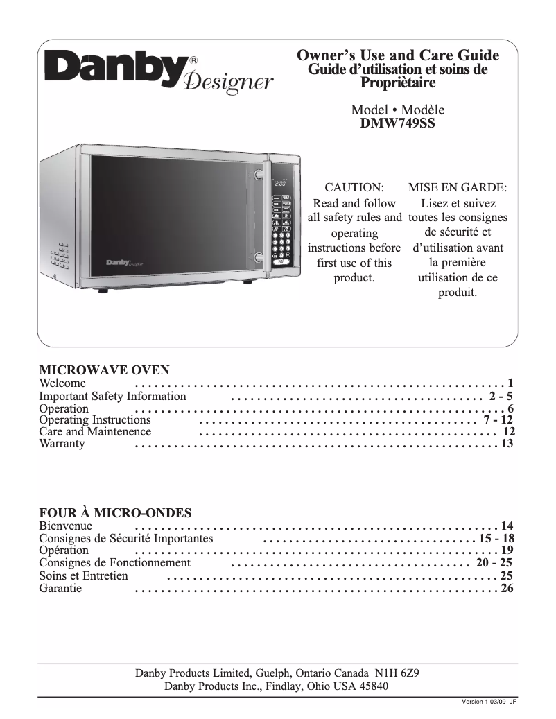 Image de la première page du manuel de l'appareil DMW749SS
